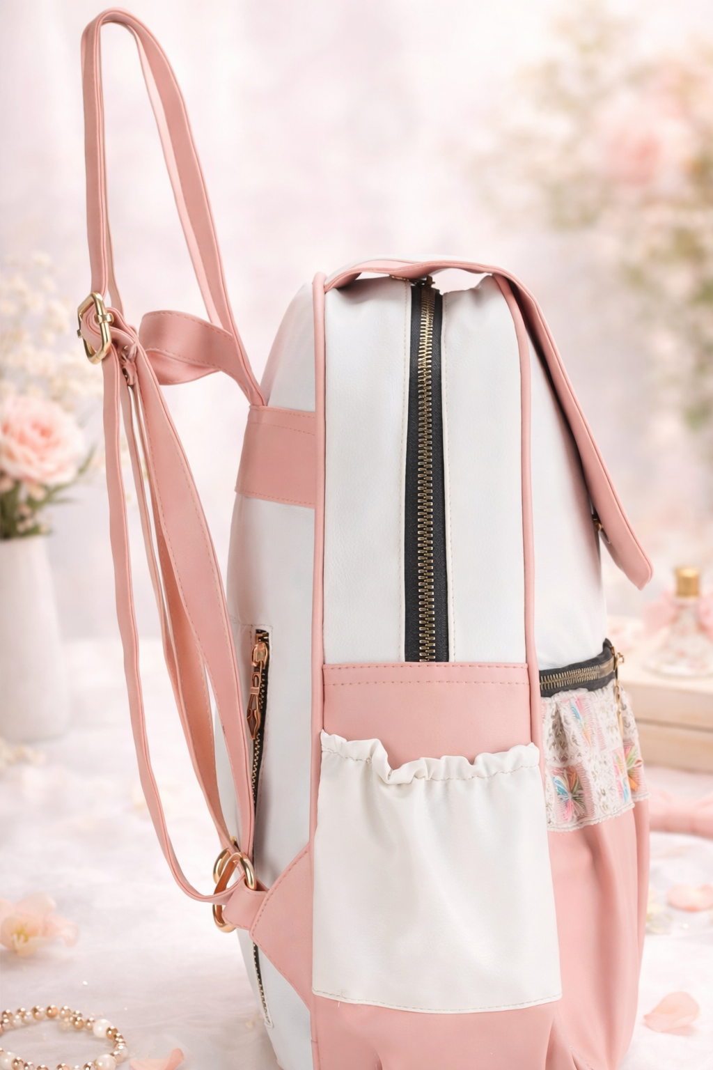 Zaaliqa Pink White Designer Backpack for Girls | Stylish & Trendy PU Leather Backpack - Image 2