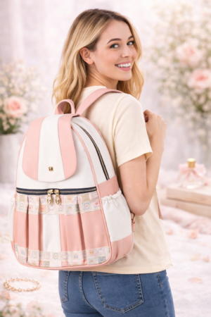 Zaaliqa Pink White Designer Backpack for Girls | Stylish & Trendy PU Leather Backpack