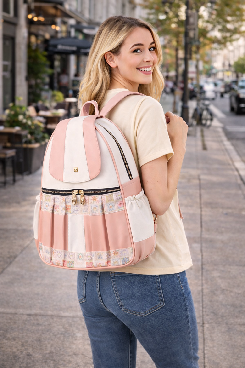 Zaaliqa Pink White Designer Backpack for Girls | Stylish & Trendy PU Leather Backpack - Image 5