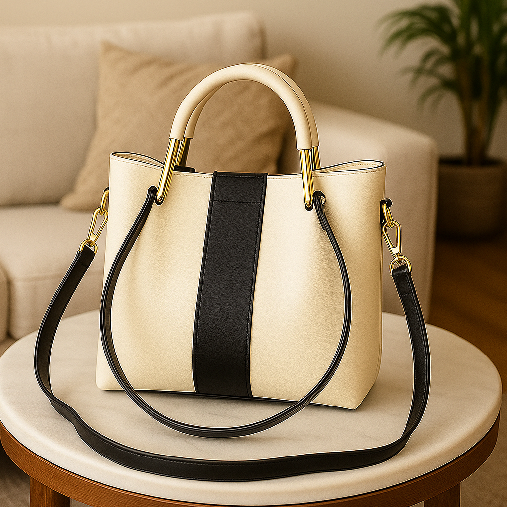 Elegant Two-Tone Women’s Tote Bag with Shoulder & Crossbody Strap | Premium Handbag for Work & Daily Use