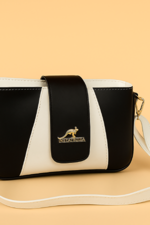 Women’s Black & White Crossbody Bag – Elegant Faux Leather Sling Purse with Adjustable Strap