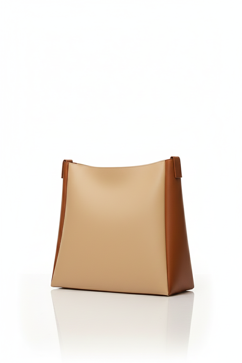 Elegant Cream & Tan Women’s Shoulder Bag | Two-Tone Handbag for Work, Office & Daily Use - Image 4