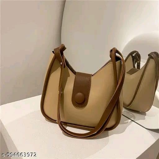 Women’s Beige & Brown Crossbody Shoulder Bag – Minimalist Faux Leather Saddle Purse for Daily Use - Image 2