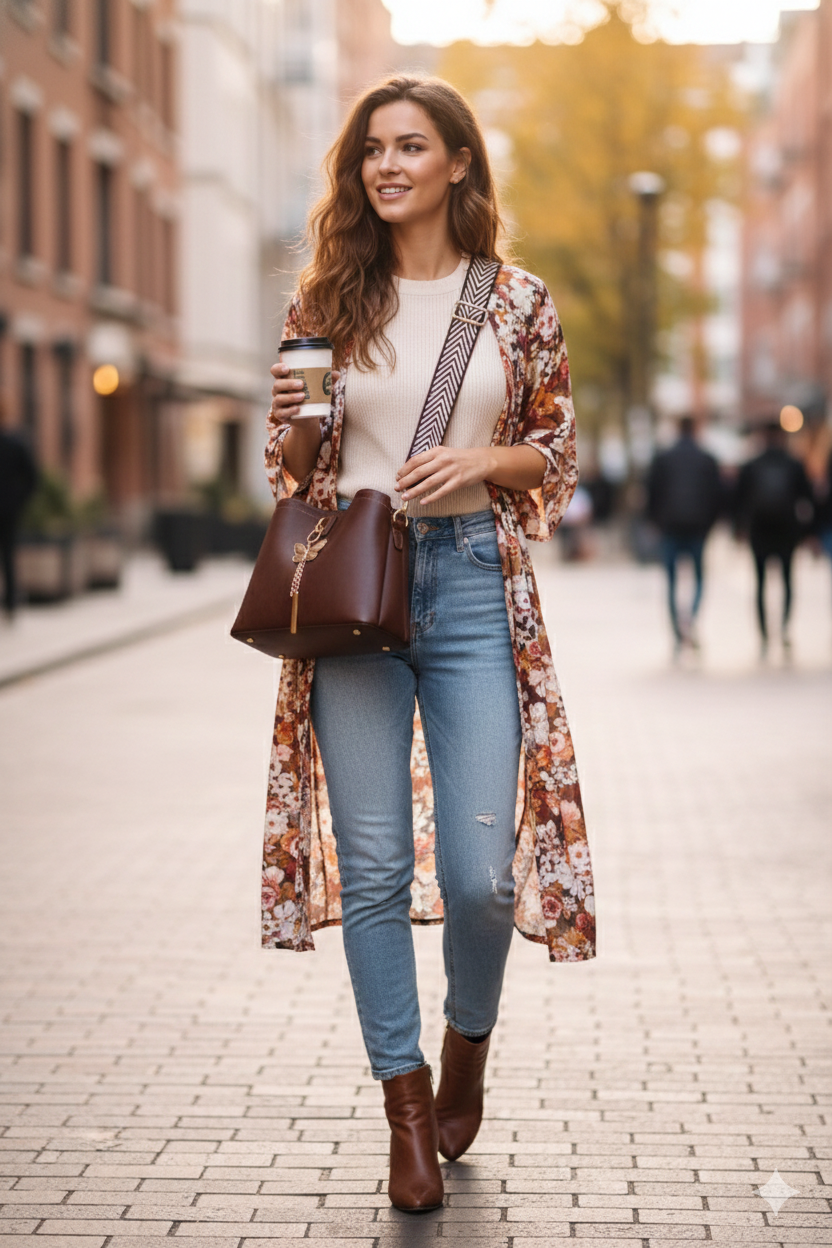 Brown Leather Bucket Bag for Women – Elegant Shoulder & Crossbody Handbag with Wide Strap and Butterfly Charm - Image 4