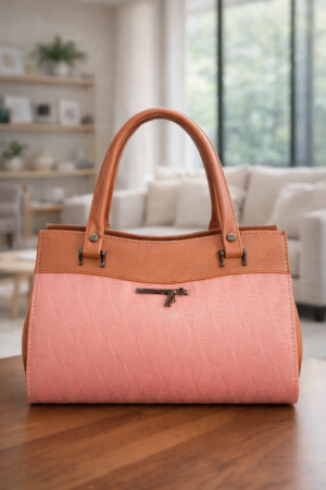 Stylish Pink & Tan Women’s Handbag | Premium PU Leather Office & Casual Shoulder Bag for Daily Use
