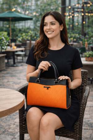 ZaaliQa Stylish Orange & Black Women’s Handbag | Premium PU Leather Office & Casual Shoulder Bag for Daily Use