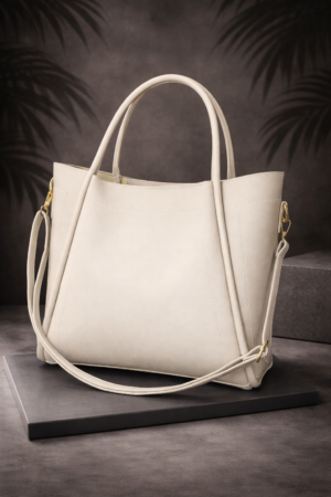 White Leather Tote Bag for Women – Elegant Large Shoulder & Crossbody Handbag for Work and Everyday Use