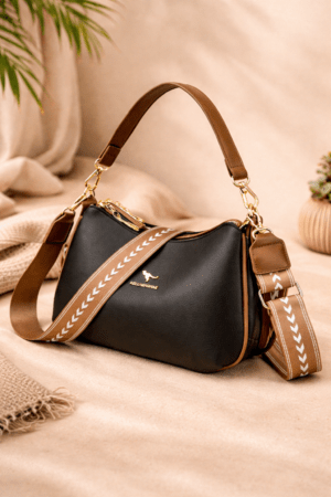 ZaaliQa Stylish Women’s Black & Brown Sling Bag with Adjustable Strap | Premium PU Leather Shoulder Bag for Daily Use