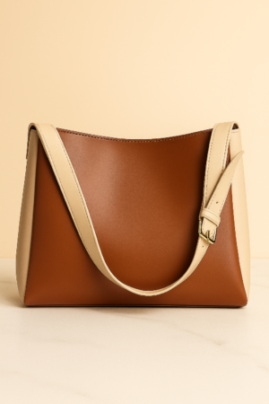 Elegant Two-Tone Brown Women’s Shoulder Bag | Minimalist Handbag for Work, Office & Daily Use