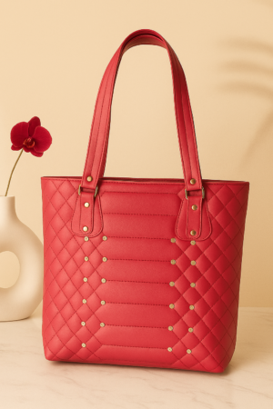Red Quilted Women’s Tote Bag | Stylish Handbag for Work, Office, Shopping & Daily Use