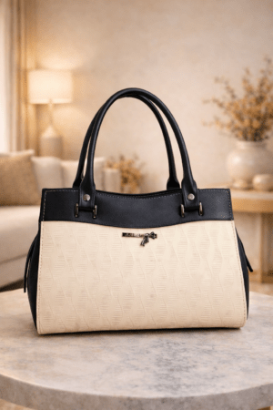 Elegant Two-Tone Women Handbag | Textured PU Leather Ladies Purse with Dual Handles | Stylish Office & Daily Use Bag