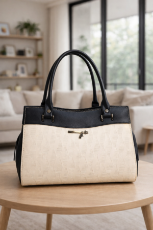 Elegant Black & Beige Women’s Handbag | Premium PU Leather Office & Casual Shoulder Bag for Daily Use