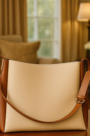 Elegant Cream & Tan Women’s Shoulder Bag | Two-Tone Handbag for Work, Office & Daily Use