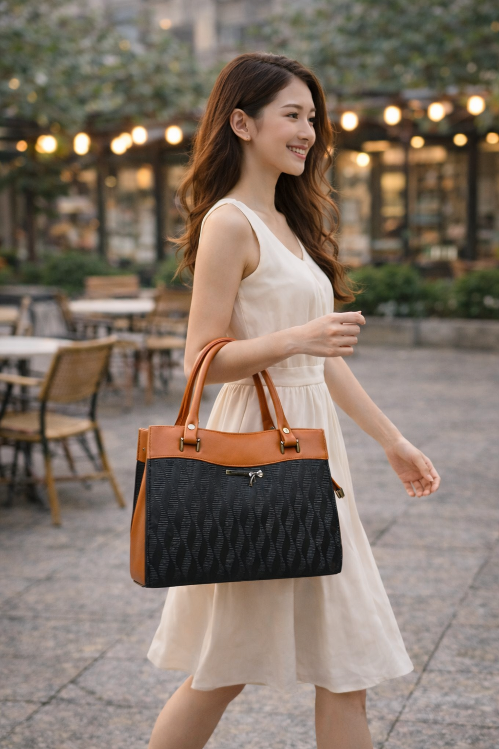 Elegant Dual-Tone Structured Handbag for Women | Top Handle Purse with Zip Pocket - Image 6