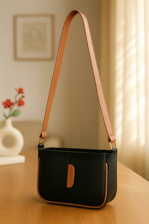 Women’s Black & Tan Shoulder Bag – Minimalist Faux Leather Crossbody Purse for Everyday Use