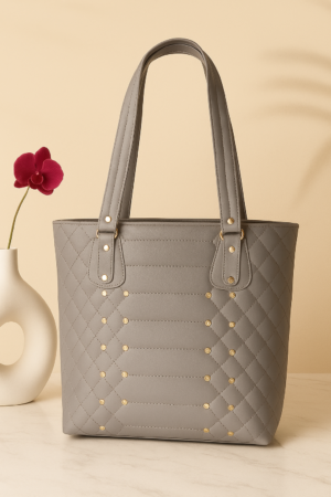 Grey Quilted Women’s Tote Bag | Elegant Handbag for Work, Office, Shopping & Daily Use